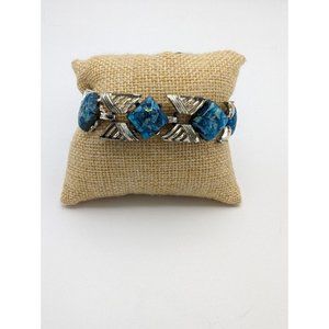 Vintage Coro Iridescent Blue Resin & Silver Tone Articulated Panel Bracelet